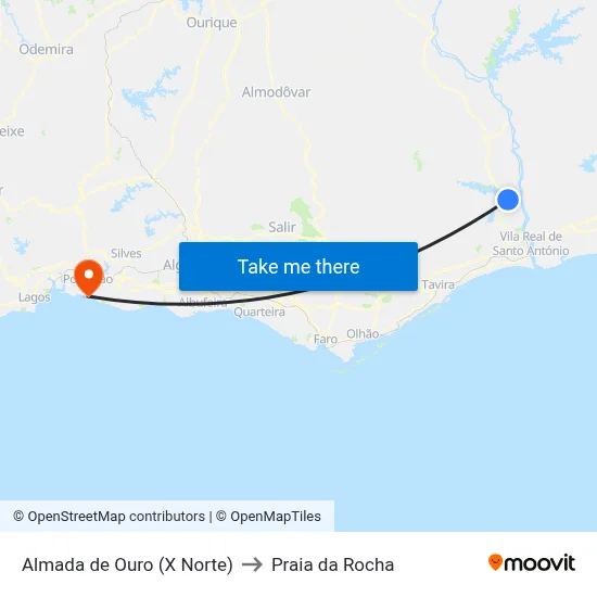 Almada de Ouro (X Norte) to Praia da Rocha map