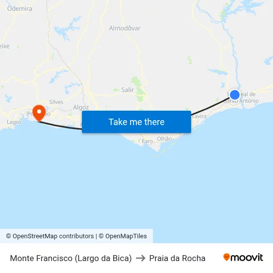 Monte Francisco (Largo da Bica) to Praia da Rocha map
