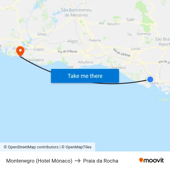 Montenegro (Hotel Mónaco) to Praia da Rocha map
