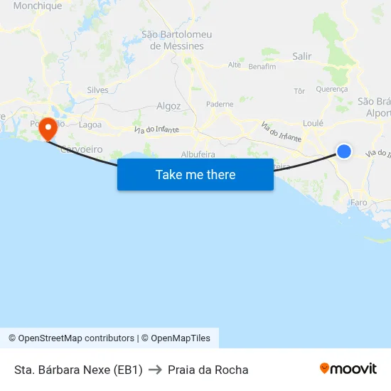 Sta. Bárbara Nexe (EB1) to Praia da Rocha map