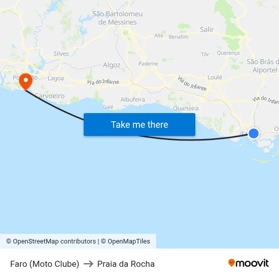 Faro (Moto Clube) to Praia da Rocha map