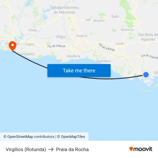 Virgílios (Rotunda) to Praia da Rocha map