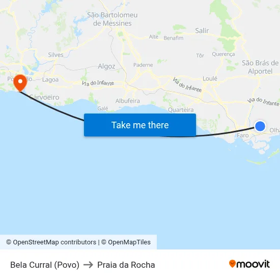 Bela Curral (Povo) to Praia da Rocha map