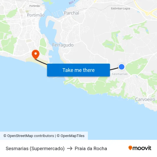 Sesmarias (Supermercado) to Praia da Rocha map