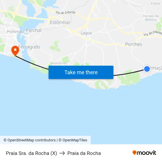 Praia Sra. da Rocha (X) to Praia da Rocha map