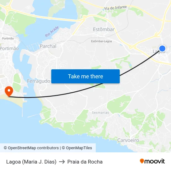Lagoa (Maria J. Dias) to Praia da Rocha map