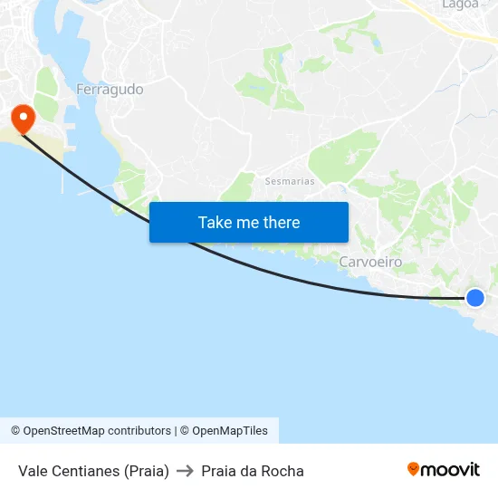 Vale Centianes (Praia) to Praia da Rocha map