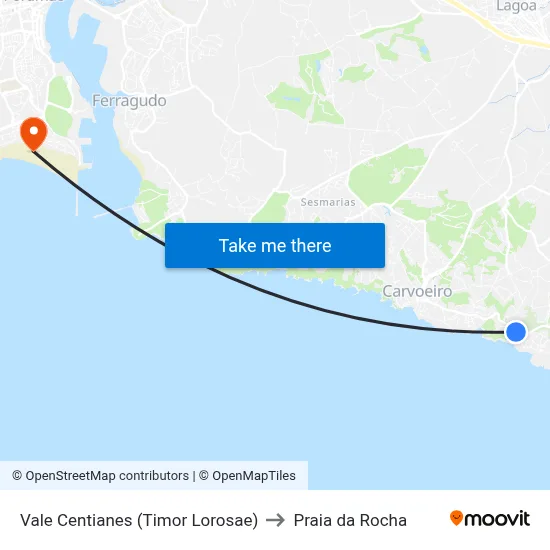 Vale Centianes (Timor Lorosae) to Praia da Rocha map