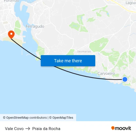 Vale Covo to Praia da Rocha map