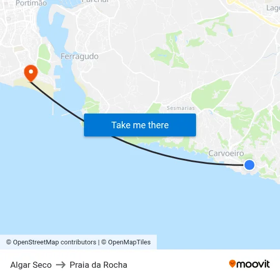 Algar Seco to Praia da Rocha map