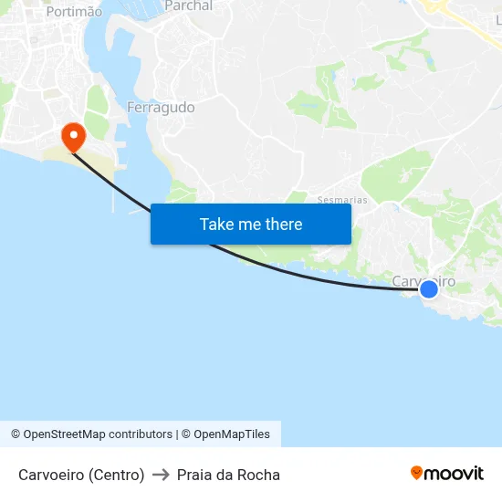 Carvoeiro (Centro) to Praia da Rocha map