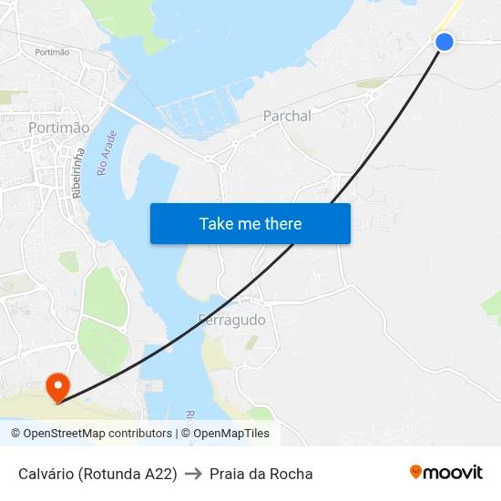 Calvário (Rotunda A22) to Praia da Rocha map