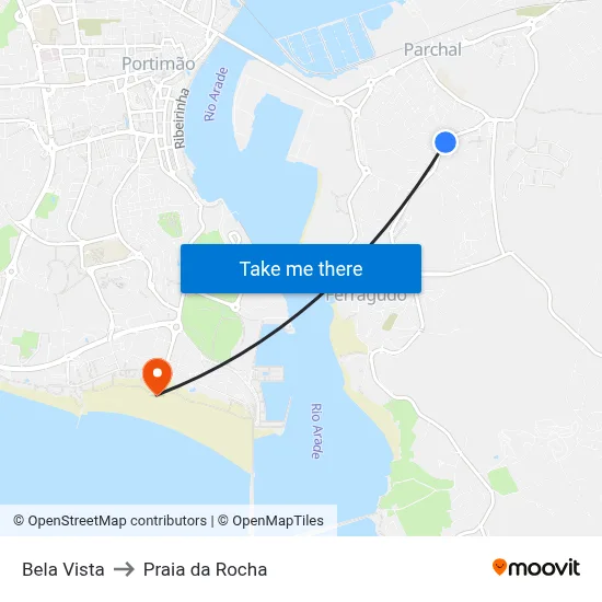 Bela Vista to Praia da Rocha map