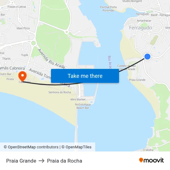 Praia Grande to Praia da Rocha map