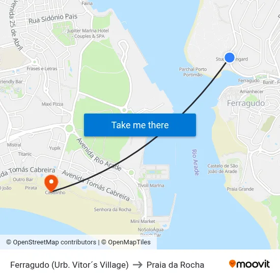 Ferragudo (Urb. Vitor´s Village) to Praia da Rocha map