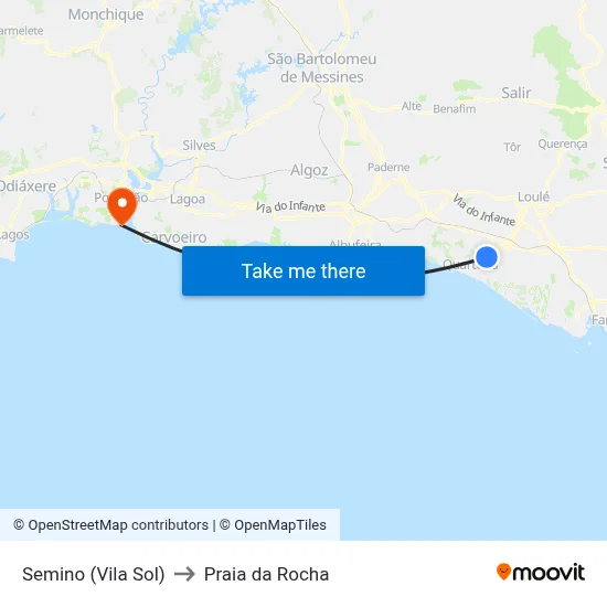 Semino (Vila Sol) to Praia da Rocha map