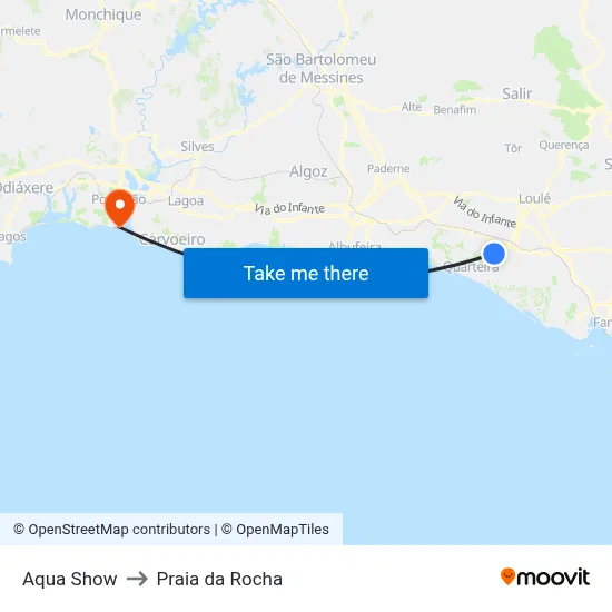 Aqua Show to Praia da Rocha map