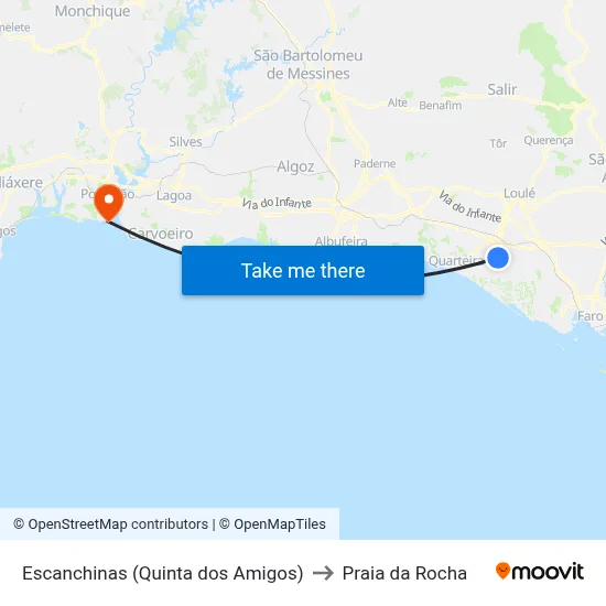 Escanchinas (Quinta dos Amigos) to Praia da Rocha map