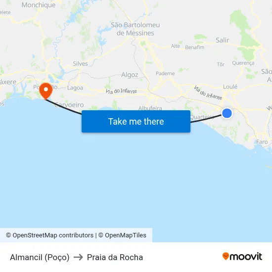 Almancil (Poço) to Praia da Rocha map