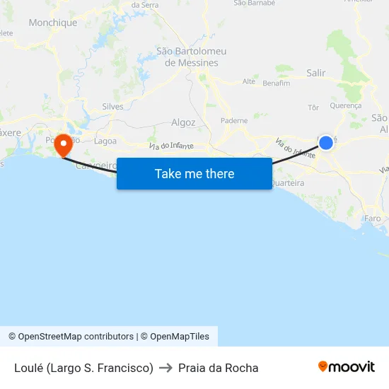 Loulé (Largo S. Francisco) to Praia da Rocha map