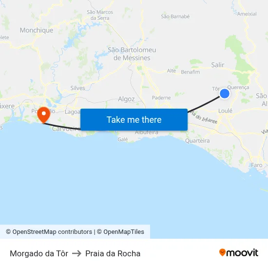 Morgado da Tôr to Praia da Rocha map