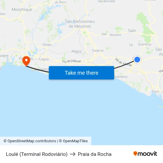 Loulé (Terminal Rodoviário) to Praia da Rocha map