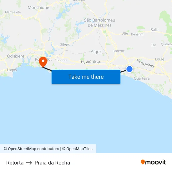 Retorta to Praia da Rocha map