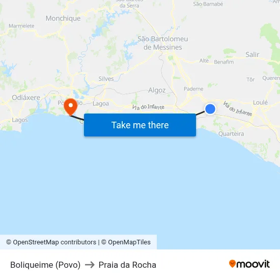 Boliqueime (Povo) to Praia da Rocha map