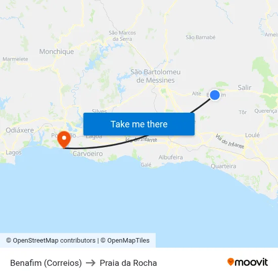 Benafim (Correios) to Praia da Rocha map