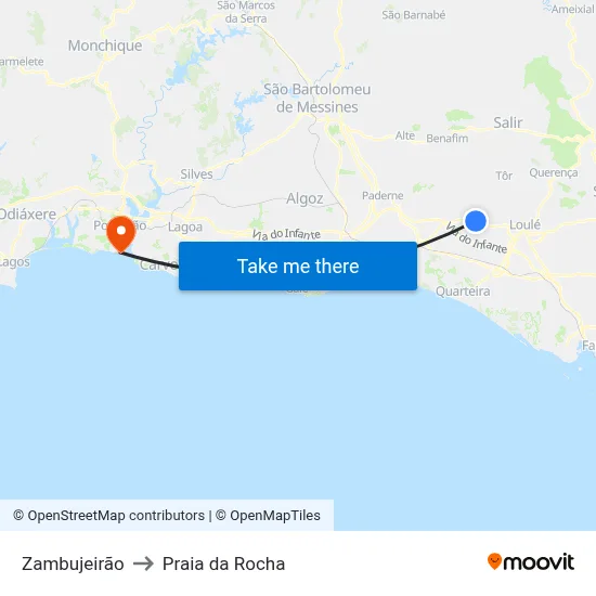 Zambujeirão to Praia da Rocha map