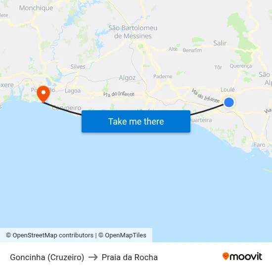 Goncinha (Cruzeiro) to Praia da Rocha map