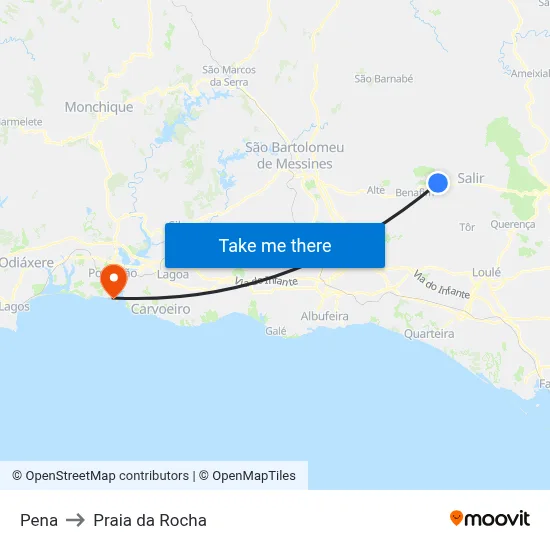 Pena to Praia da Rocha map