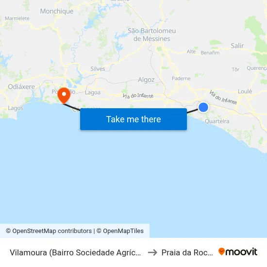 Vilamoura (Bairro Sociedade Agrícola) to Praia da Rocha map
