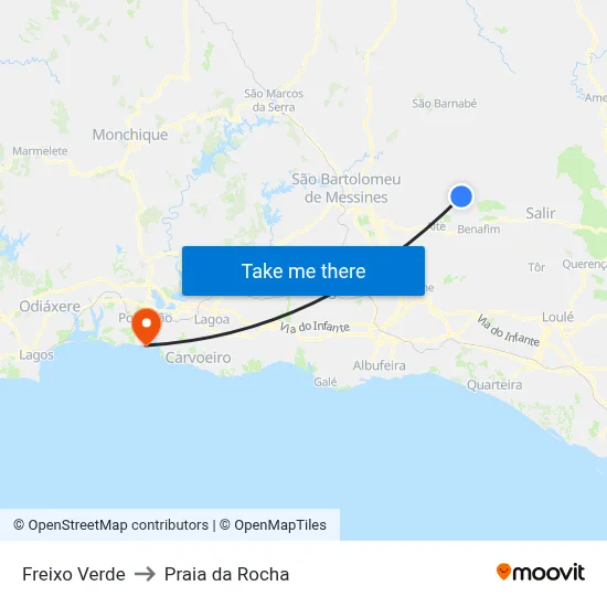 Freixo Verde to Praia da Rocha map