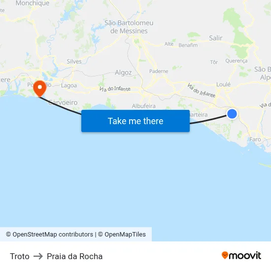 Troto to Praia da Rocha map
