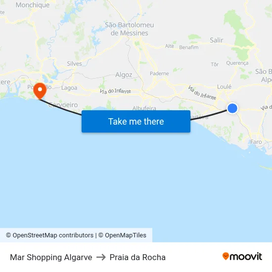 Mar Shopping Algarve to Praia da Rocha map
