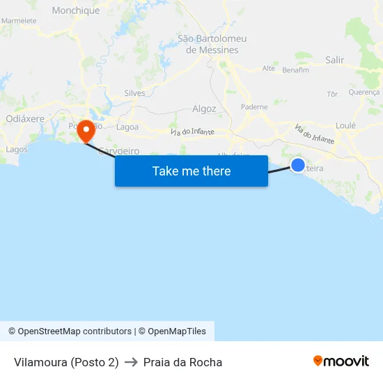 Vilamoura (Posto 2) to Praia da Rocha map