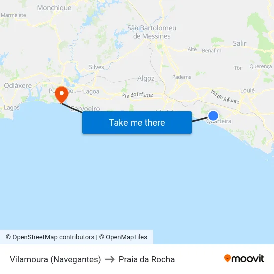 Vilamoura (Navegantes) to Praia da Rocha map