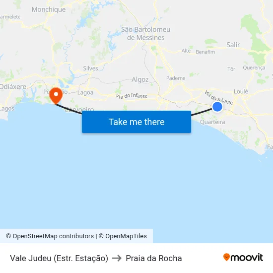 Vale Judeu (Estr. Estação) to Praia da Rocha map