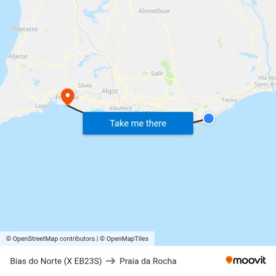 Bias do Norte (X EB23S) to Praia da Rocha map