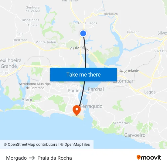 Morgado to Praia da Rocha map