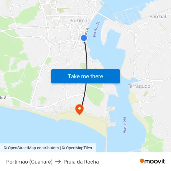 Portimão (Guanaré) to Praia da Rocha map