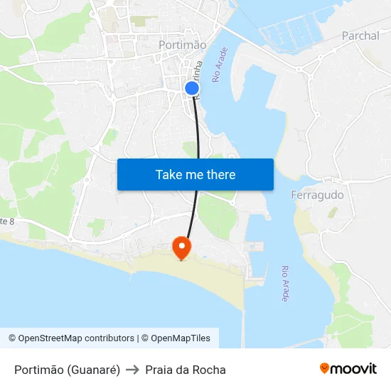 Portimão (Guanaré) to Praia da Rocha map