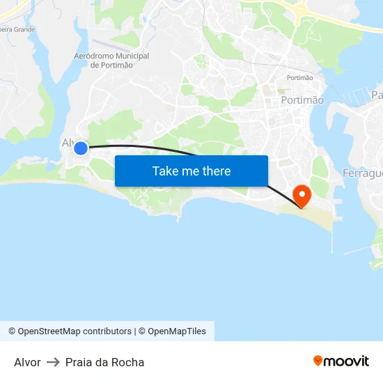 Alvor to Praia da Rocha map
