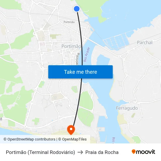 Portimão (Terminal Rodoviário) to Praia da Rocha map