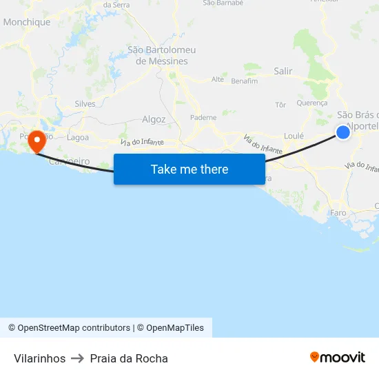 Vilarinhos to Praia da Rocha map