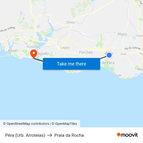 Pêra (Urb. Arroteias) to Praia da Rocha map