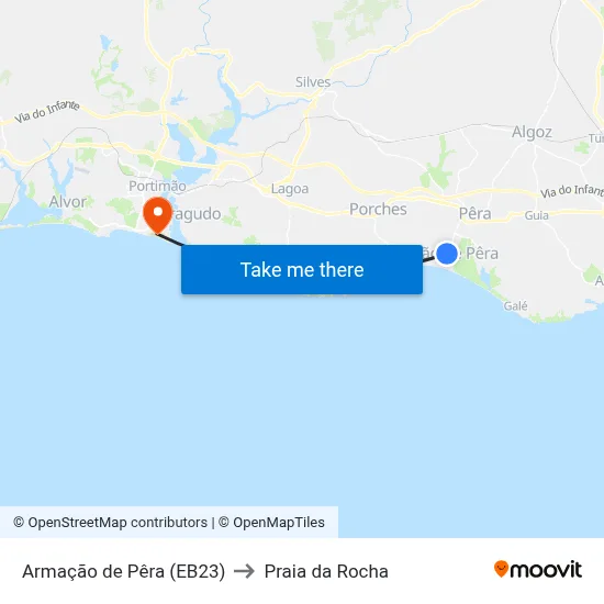 Armação de Pêra (EB23) to Praia da Rocha map
