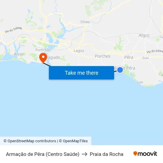 Armação de Pêra (Centro Saúde) to Praia da Rocha map