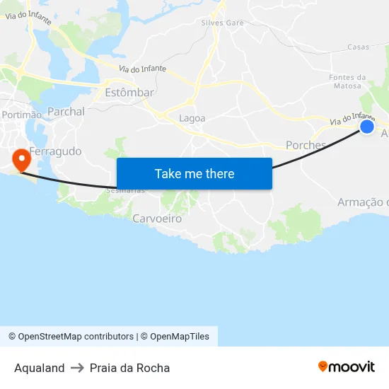 Aqualand to Praia da Rocha map